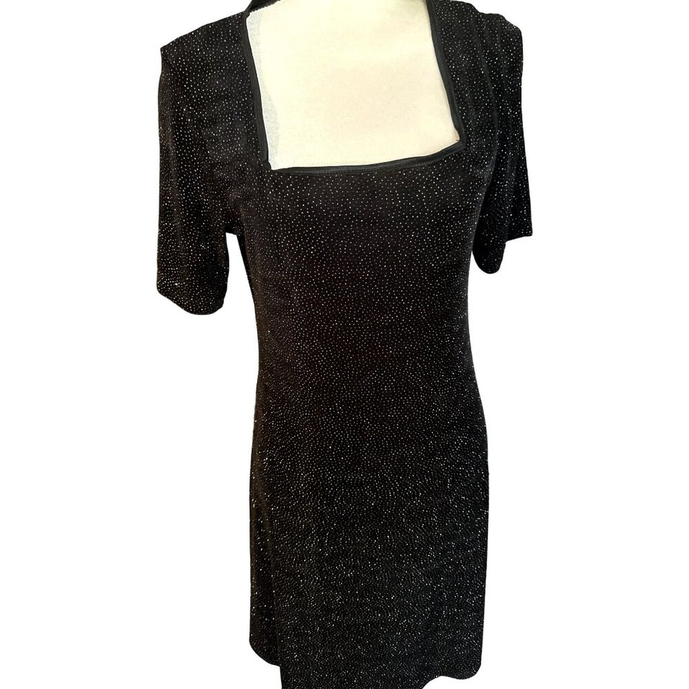 Glitter Black Cocktail Dress 12 Vintage 90s Stretchy Evening Party Retro